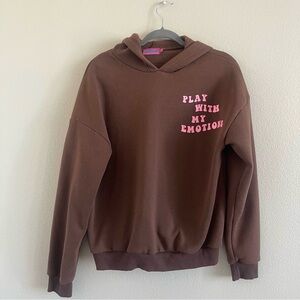 Edikted Brown Hoodie with Pink Text